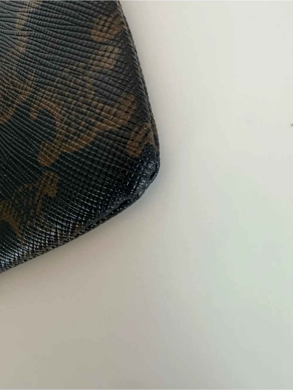 Celine Brown Monogram Canvas Zip Pouch with Tan Leather Trim